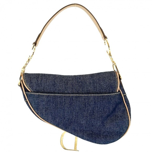 Dior Navy Denim  Christian Saddle Bag Leather - Picture 1 of 7